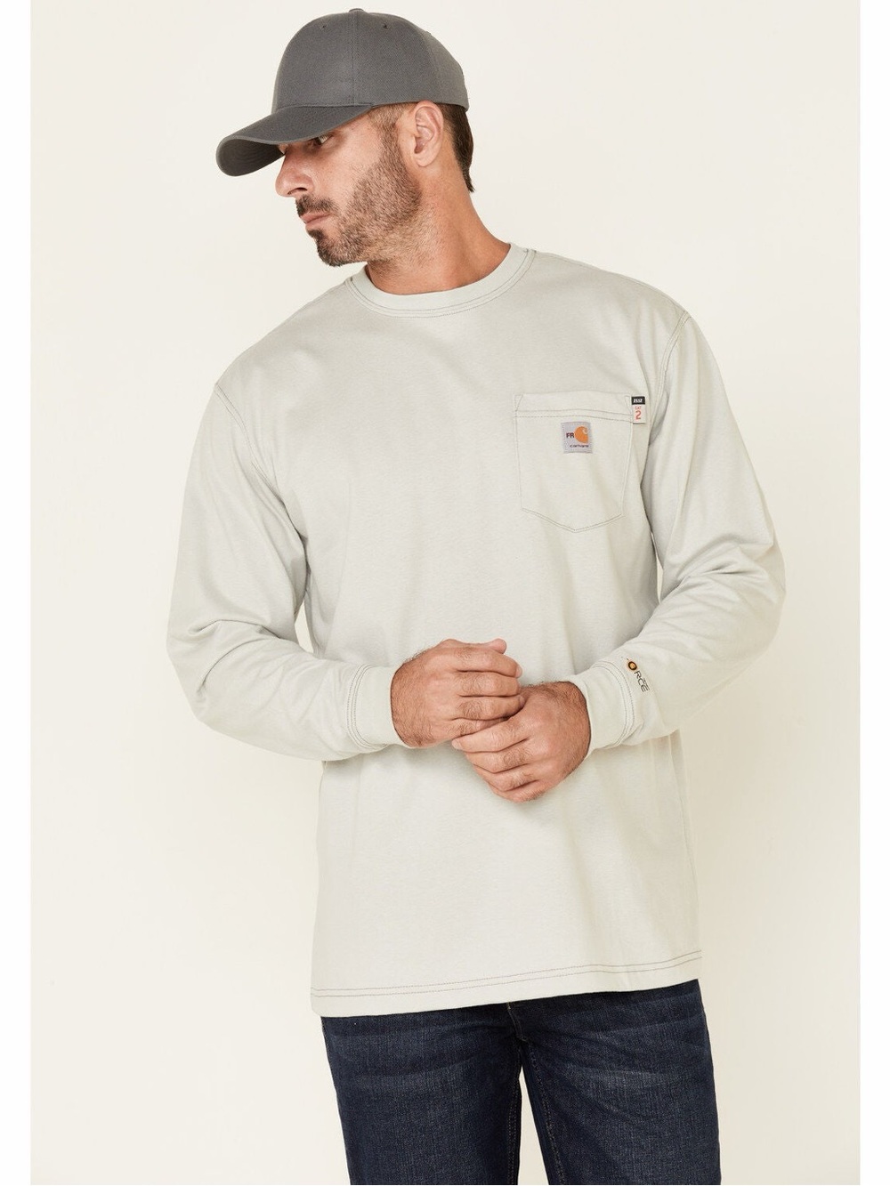 Carhartt FR Shirt Men 2XL Cream Henley Long Sleeve 2HRC Flame Resistant Outdoor
